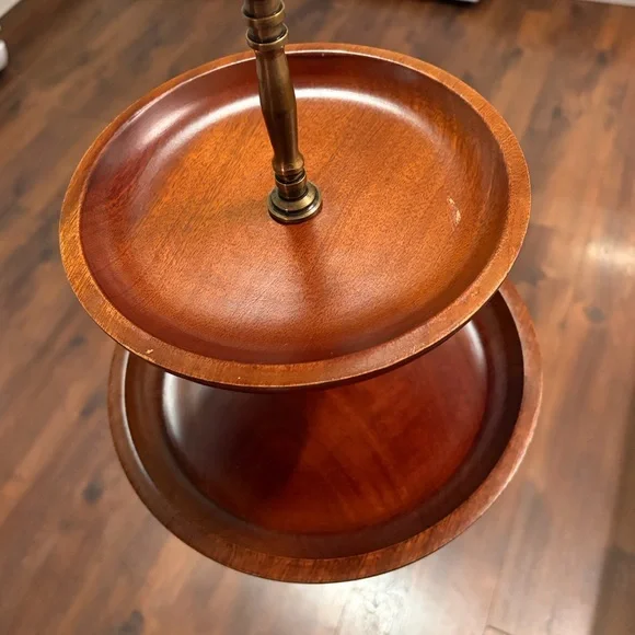 Mango Wood 2 Tier Cupcake Server Tray Mid Century - Picture 13 of 16